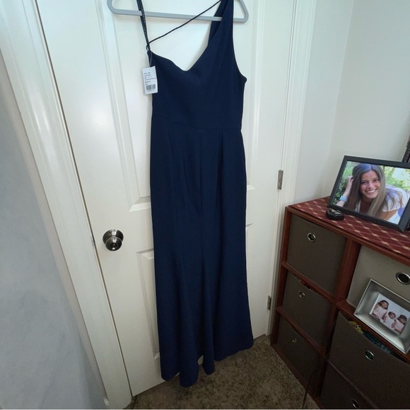 After Six Dessy Crepe One Shoulder Draped Cowl Neck Maxi Dress Sz 10 - Picture 9 of 16